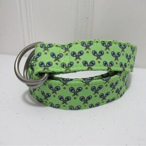 SERO Bright Green D Ring Belt Printed Tennis Racket and Tennis Balls Size Small